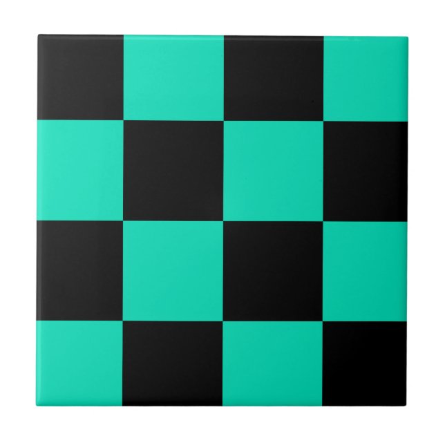 Azulejo Patrón de comprobación de negro verde (Frente)