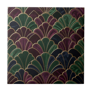 Azulejo Patrón de concha Art Déco de tono joya de terciope