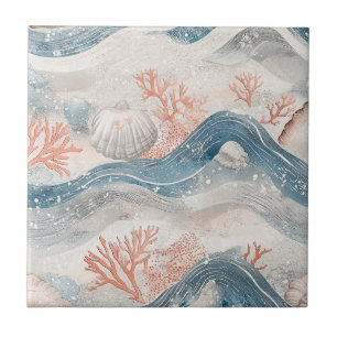 Azulejo Patrón de concha de coral de agua tropical