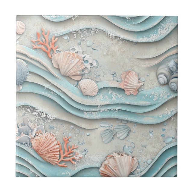Azulejo Patrón de concha marina costera boho (Frente)