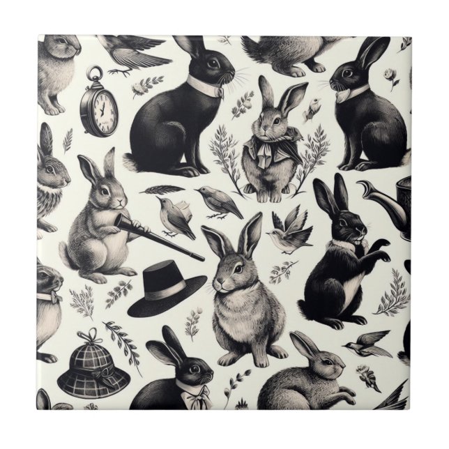 Azulejo Patrón de conejo de cosecha (Frente)