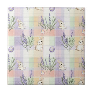 Azulejo Patrón de conejo de Pascua en cuadros pastel