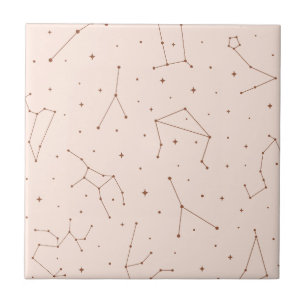 Azulejo Patrón de constelación minimalista en rosa y marró