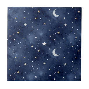 Azulejo Patrón de constelaciones de luna de noche estrella