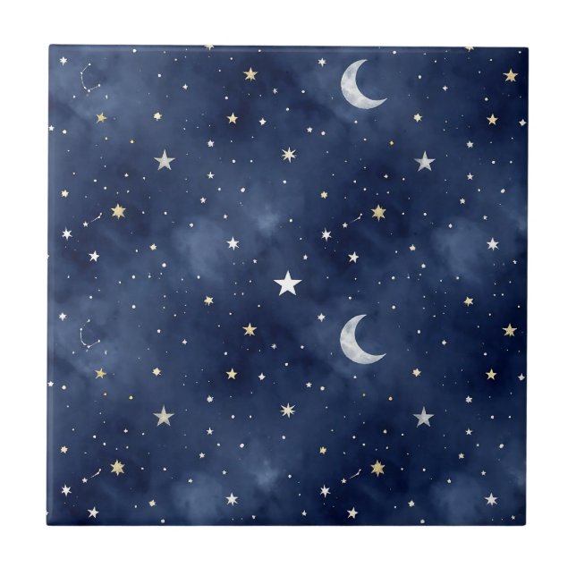 Azulejo Patrón de constelaciones de luna de noche estrella (Frente)