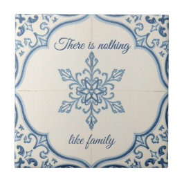 Azulejo Patrón de copo de nieve azul y blanco con nombre p