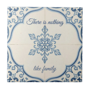 Azulejo Patrón de copo de nieve azul y blanco con nombre p