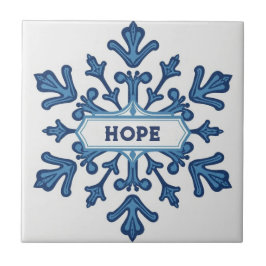Azulejo Patrón de copo de nieve azul y blanco con nombre p
