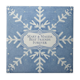 Azulejo Patrón de copo de nieve azul y blanco festivo