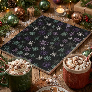 Azulejo Patrón de copo de nieve de Navidad negro púrpura m