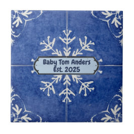 Azulejo Patrón de copo de nieve nombre personalizado azul 