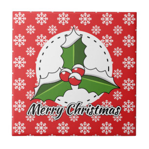 Azulejo Patrón de copos de nieve blancos rojos - Feliz Na