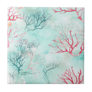 Azulejo Patrón de coral costero acuarela