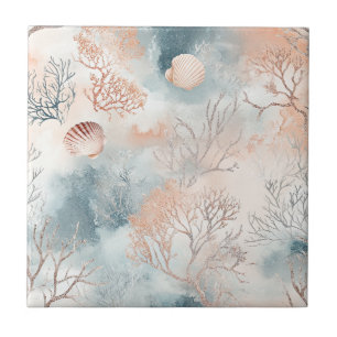 Azulejo Patrón de coral costero de acuarela Boho Luxe (4)