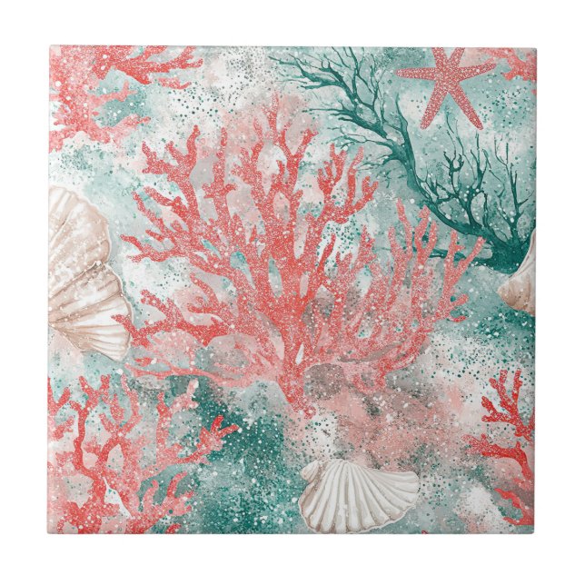 Azulejo Patrón de coral costero de lujo (Frente)