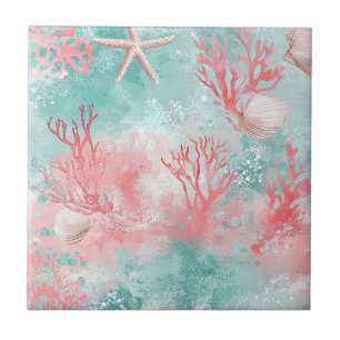 Azulejo Patrón de coral de conchas marinas tropicales