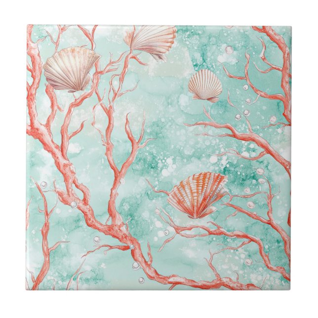 Azulejo Patrón de coral de vida marina (Frente)