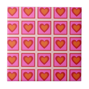 Azulejo Patrón de corazón a cuadros vintage retro rosa Y2K