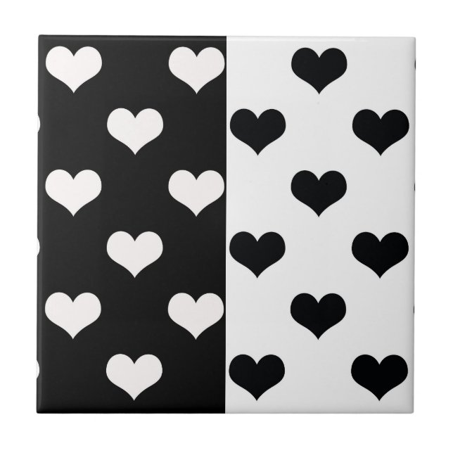 Azulejo Patrón de corazón de amor blanco negro (Frente)