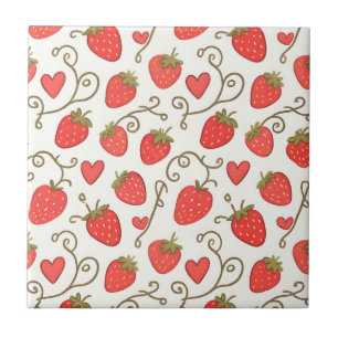 Azulejo Patrón de Corazón de Fresa Lindo y Caprichoso