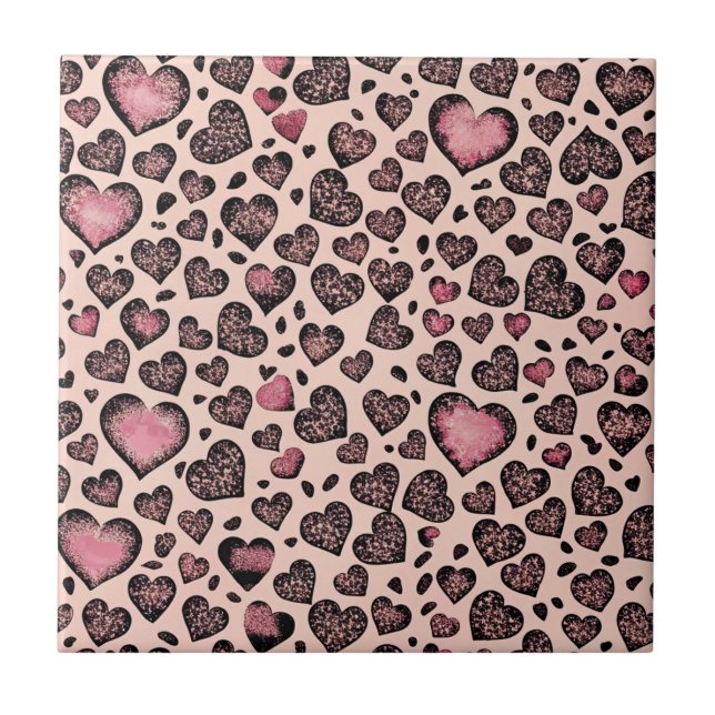 Azulejo Patrón de corazón de leopardo rosa sobre rubor (Frente)