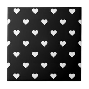 Azulejo Patrón de corazón minimalista en blanco y negro