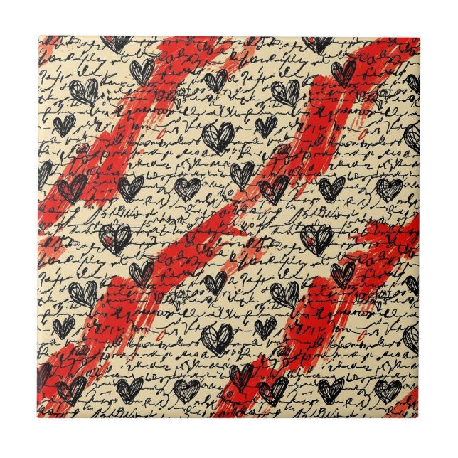 Azulejo Patrón de corazón moderno con fondo de escritura ( (Frente)