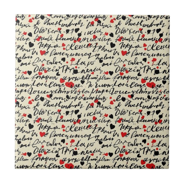 Azulejo Patrón de corazón moderno con fondo de escritura ( (Frente)