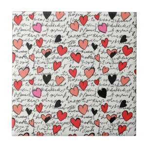 Azulejo Patrón de corazón moderno con fondo de escritura (