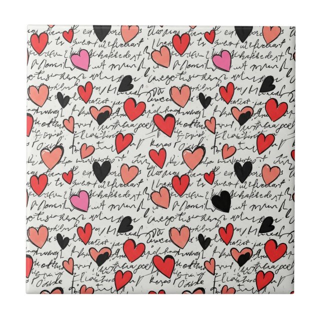Azulejo Patrón de corazón moderno con fondo de escritura ( (Frente)