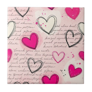Azulejo Patrón de corazón moderno con fondo de escritura (