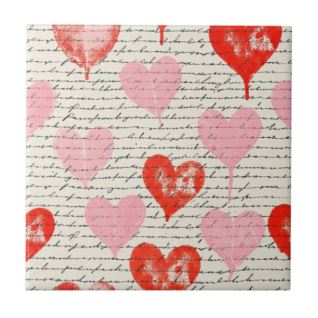 Azulejo Patrón de corazón moderno con fondo de escritura ( (Frente)