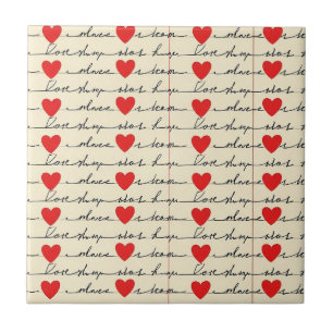 Azulejo Patrón de corazón moderno con fondo de escritura (