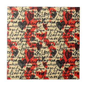 Azulejo Patrón de corazón moderno con fondo de escritura (