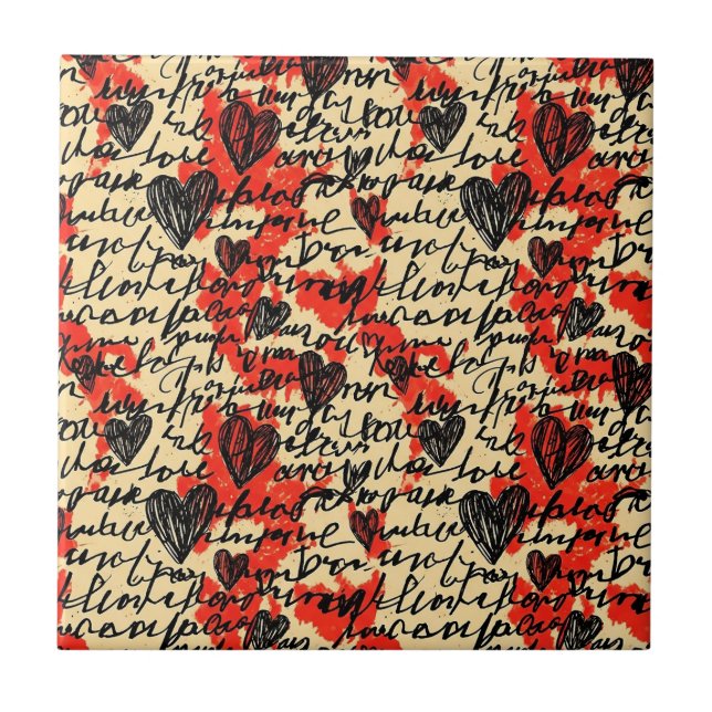 Azulejo Patrón de corazón moderno con fondo de escritura ( (Frente)