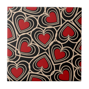 Azulejo Patrón de corazón simple de corte negro y rojo