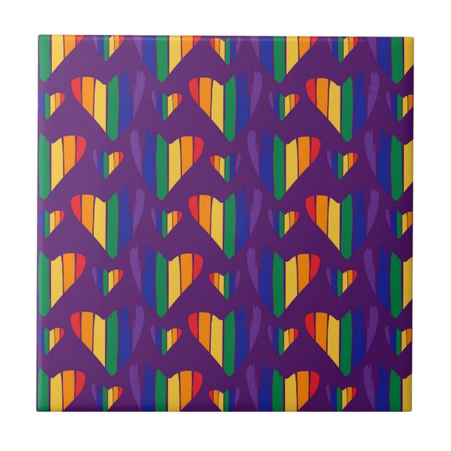 Azulejo Patrón de corazones arco iris (Frente)