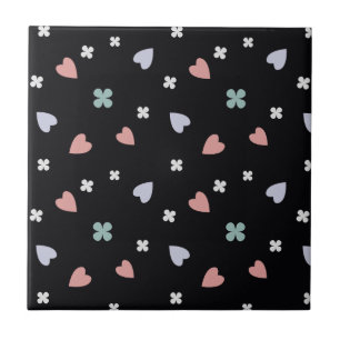 Azulejo Patrón de corazones de trébol adorable de amor afo