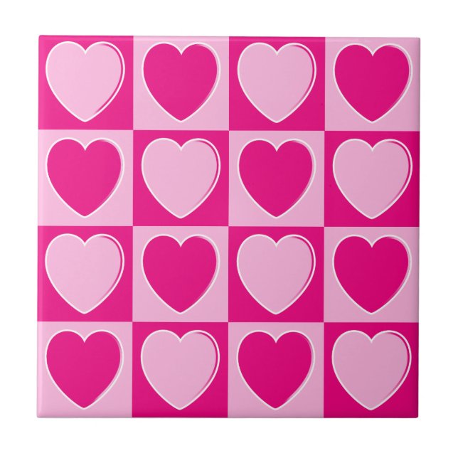 Azulejo Patrón de corazones rosados (Frente)