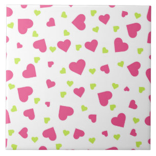 Azulejo Patrón de corazones tumultuosos verde y rosa