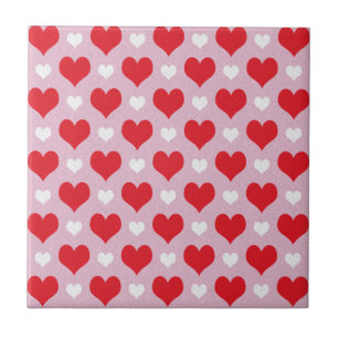 Azulejo Patrón de corazones valentinos rojos y blancos