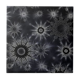 Azulejo Patrón de Cristal de Hielo sobre Negro