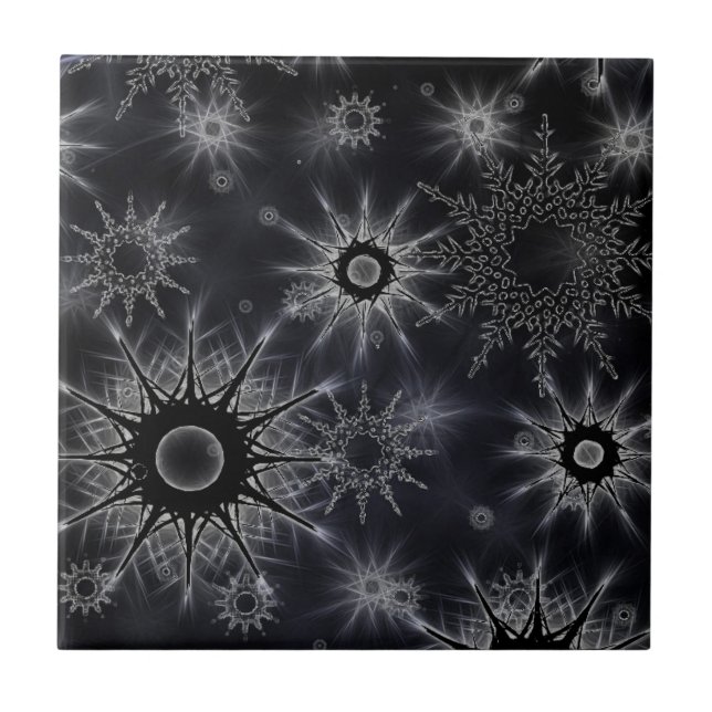 Azulejo Patrón de Cristal de Hielo sobre Negro (Frente)