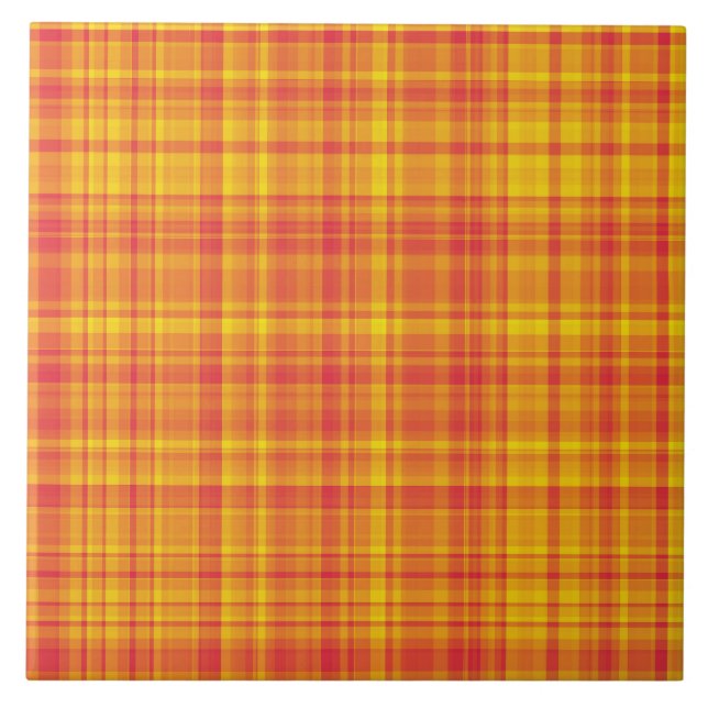 Azulejo Patrón de Cuadro Escocés Amarillo Naranja (Frente)