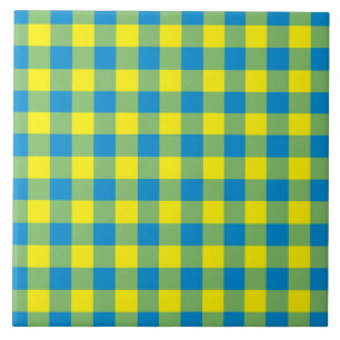 Azulejo Patrón de Cuadro Escocés Azul Amarillo Verde