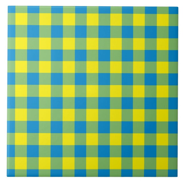 Azulejo Patrón de Cuadro Escocés Azul Amarillo Verde (Frente)