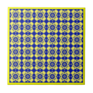 Azulejo Patrón de cuadros Argyle azul amarillo