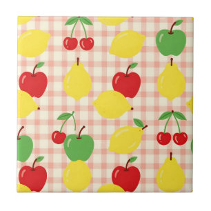 Azulejo Patrón de cuadros con frutas lindas