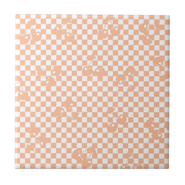 Azulejo Patrón de cuadros de cereza fuzz melocotón (Frente)