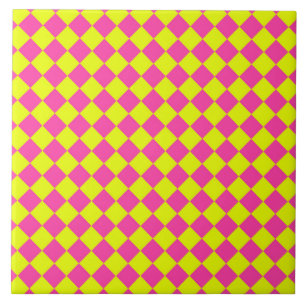 Azulejo Patrón de cuadros de diamante rosa amarillo